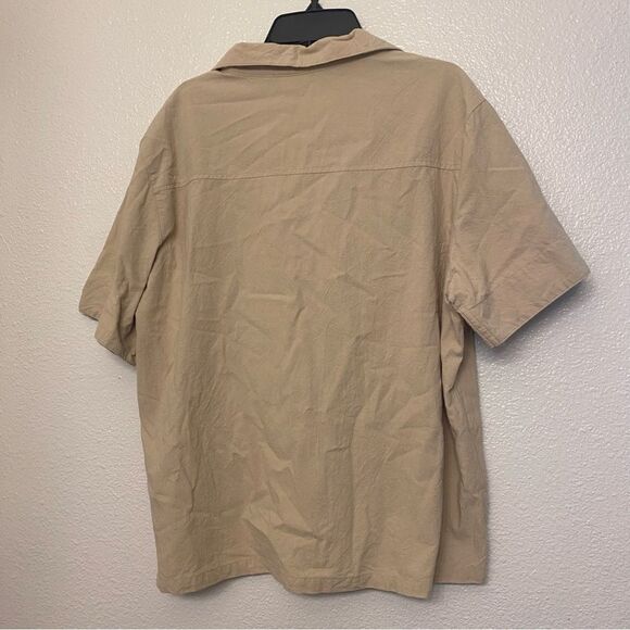 White Stag vintage khaki tan short sleeve button up embroidered tropical top L - Picture 3 of 7